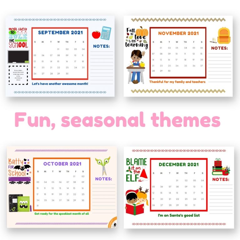 seasonal themes for back to school calendar