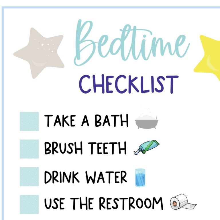 closeup of the bedtime routine chart for kids